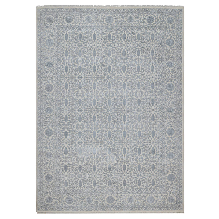 8'8" x 12'1" New Hand Knotted Ivory Wool & Silk Rectangle Oriental Rug - MOA10291367