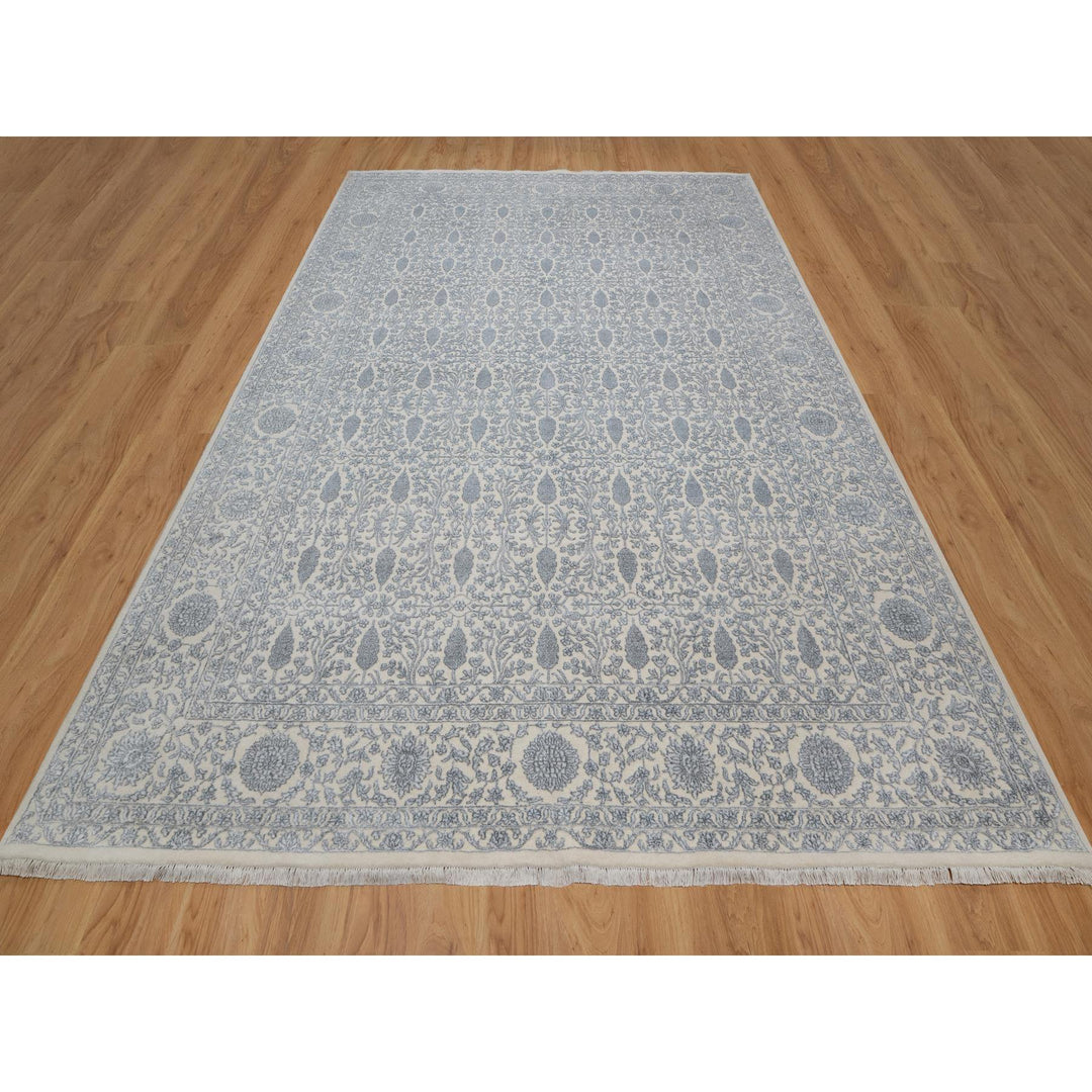 8'8" x 12'1" New Hand Knotted Ivory Wool & Silk Rectangle Oriental Rug - MOA10291367