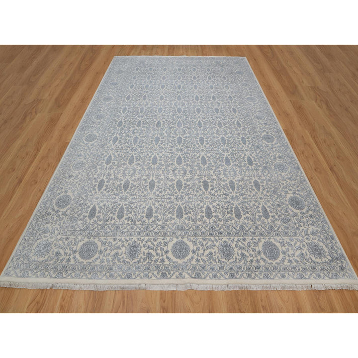 8'8" x 12'1" New Hand Knotted Ivory Wool & Silk Rectangle Oriental Rug - MOA10291367