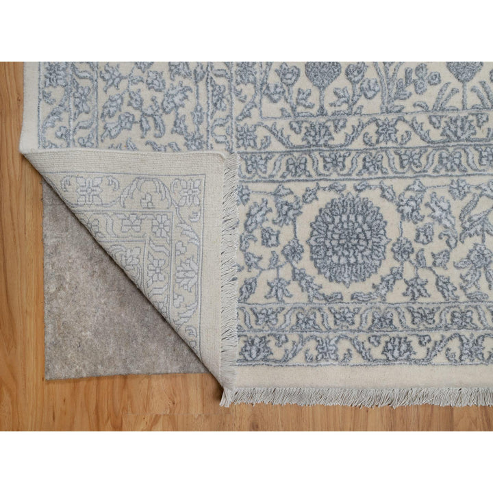 8'8" x 12'1" New Hand Knotted Ivory Wool & Silk Rectangle Oriental Rug - MOA10291367