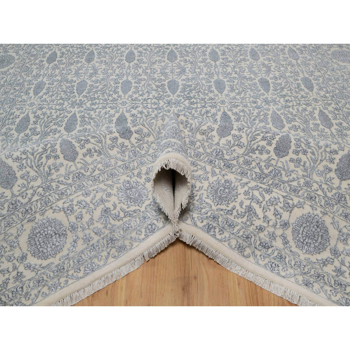 8'8" x 12'1" New Hand Knotted Ivory Wool & Silk Rectangle Oriental Rug - MOA10291367