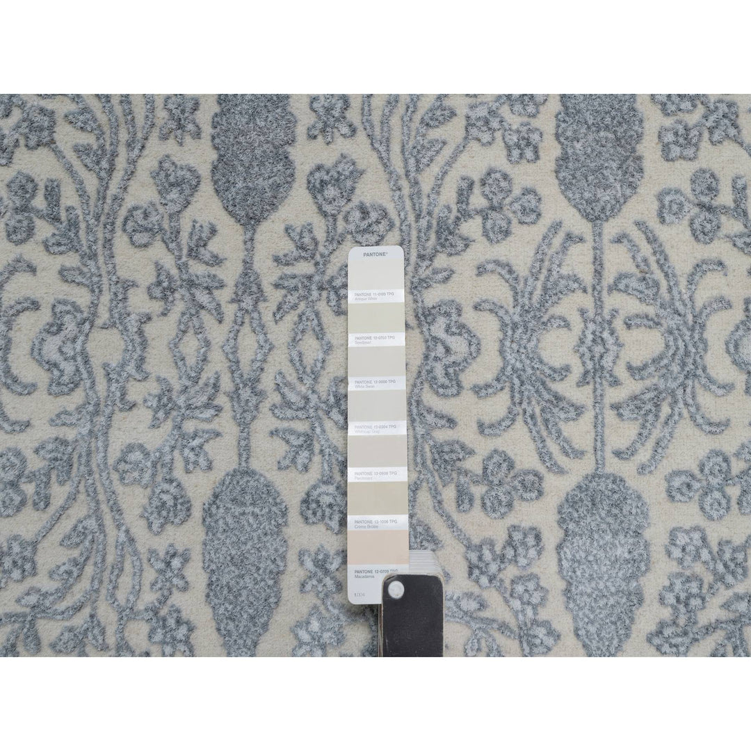 8'8" x 12'1" New Hand Knotted Ivory Wool & Silk Rectangle Oriental Rug - MOA10291367