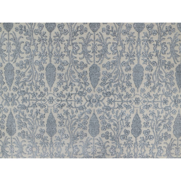 8'8" x 12'1" New Hand Knotted Ivory Wool & Silk Rectangle Oriental Rug - MOA10291367