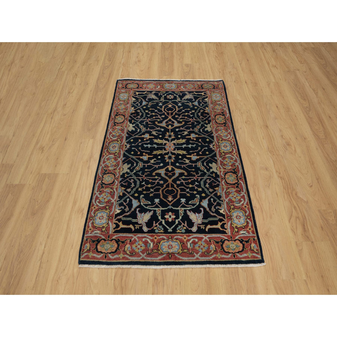 3'3" x 5'3" New Hand Knotted Blue Wool Rectangle Oriental Rug - MOA10291373