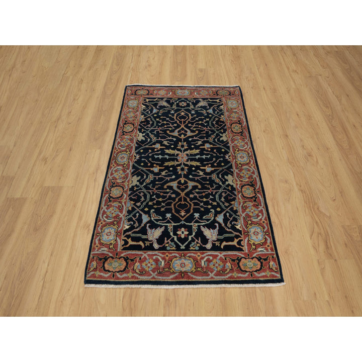 3'3" x 5'3" New Hand Knotted Blue Wool Rectangle Oriental Rug - MOA10291373