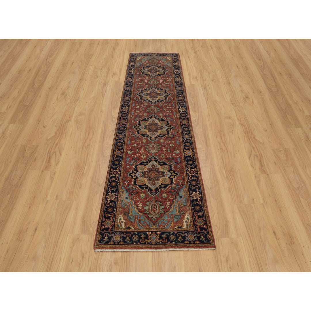 2'7" x 10'0" New Hand Knotted Red Wool Runner Oriental Rug - MOA10291379