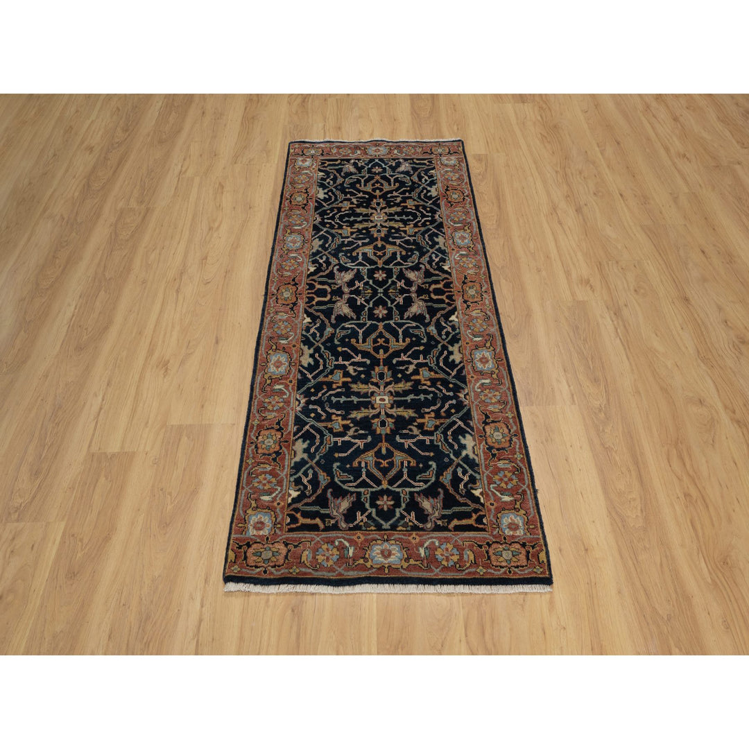 2'6" x 6'2" New Hand Knotted Blue Wool Runner Oriental Rug - MOA10291381