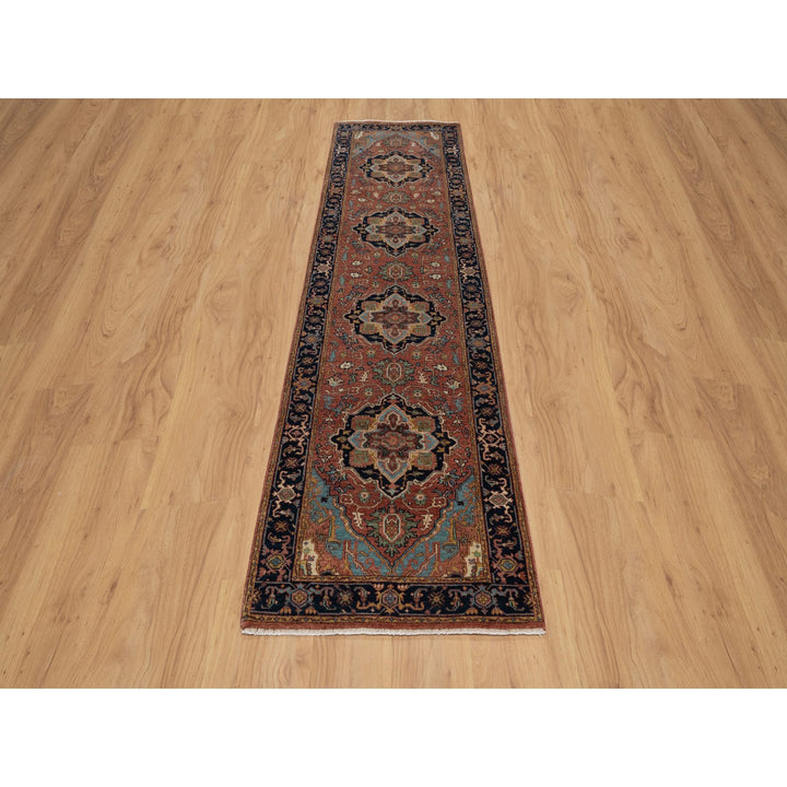 2'7" x 10'1" New Hand Knotted Red Wool Runner Oriental Rug - MOA10291382