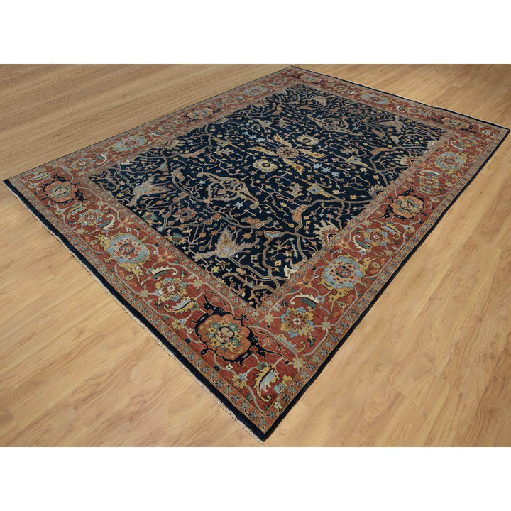 8'11" x 12'2" New Hand Knotted Blue Wool Rectangle Oriental Rug - MOA10291385