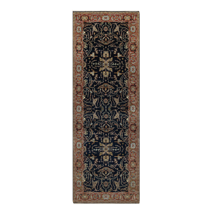 4'2" x 12'2" New Hand Knotted Blue Wool Runner Oriental Rug - MOA10291386