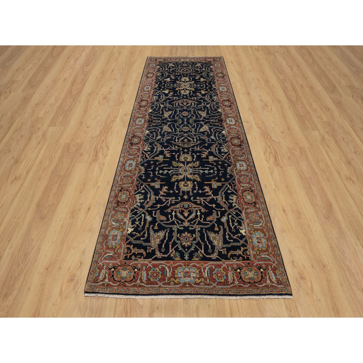 4'2" x 12'2" New Hand Knotted Blue Wool Runner Oriental Rug - MOA10291386