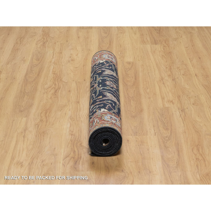 4'2" x 12'2" New Hand Knotted Blue Wool Runner Oriental Rug - MOA10291386