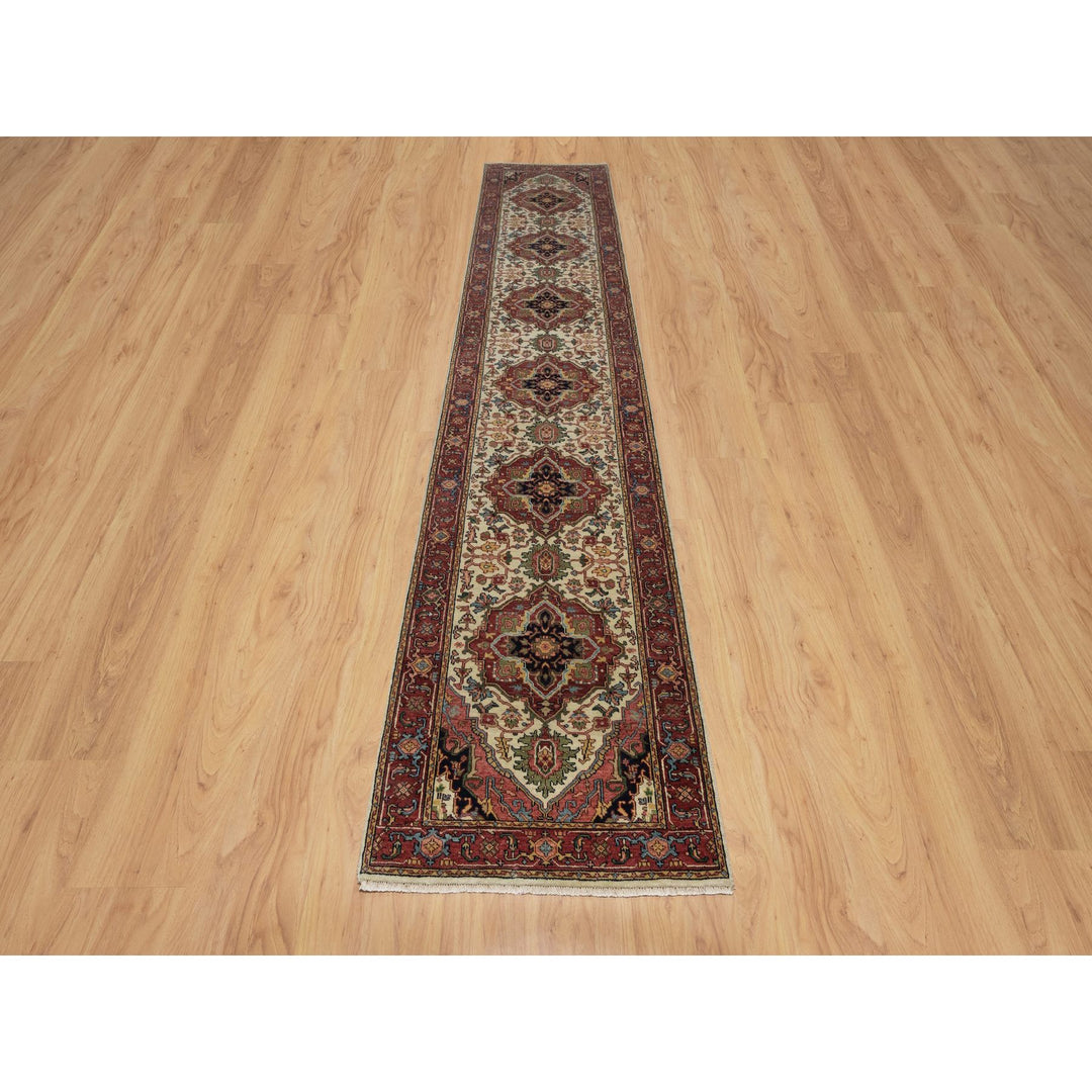 2'8" x 14'3" New Hand Knotted Ivory Wool Runner Oriental Rug - MOA10291388