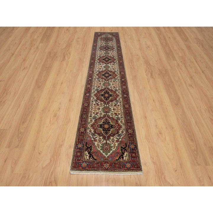 2'8" x 14'3" New Hand Knotted Ivory Wool Runner Oriental Rug - MOA10291388