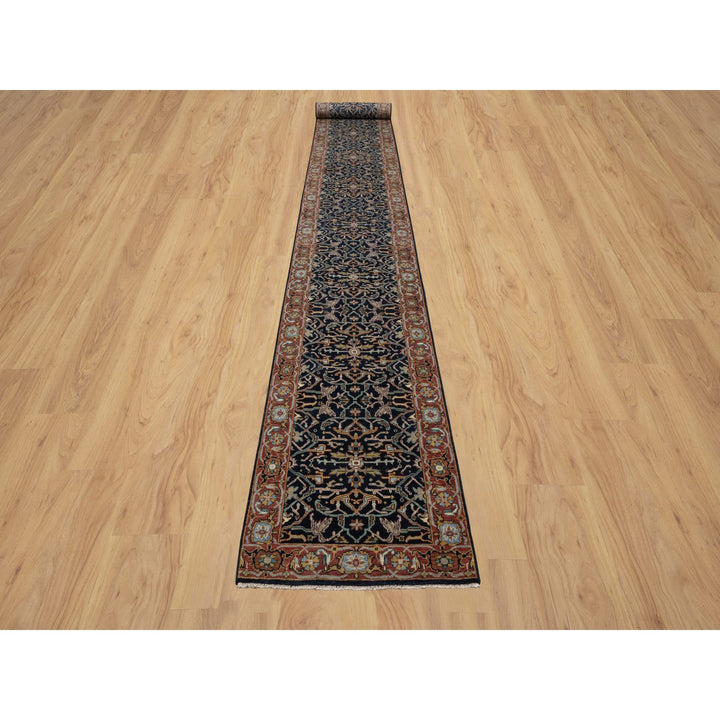2'6" x 22'0" New Hand Knotted Blue Wool Runner Oriental Rug - MOA10291389