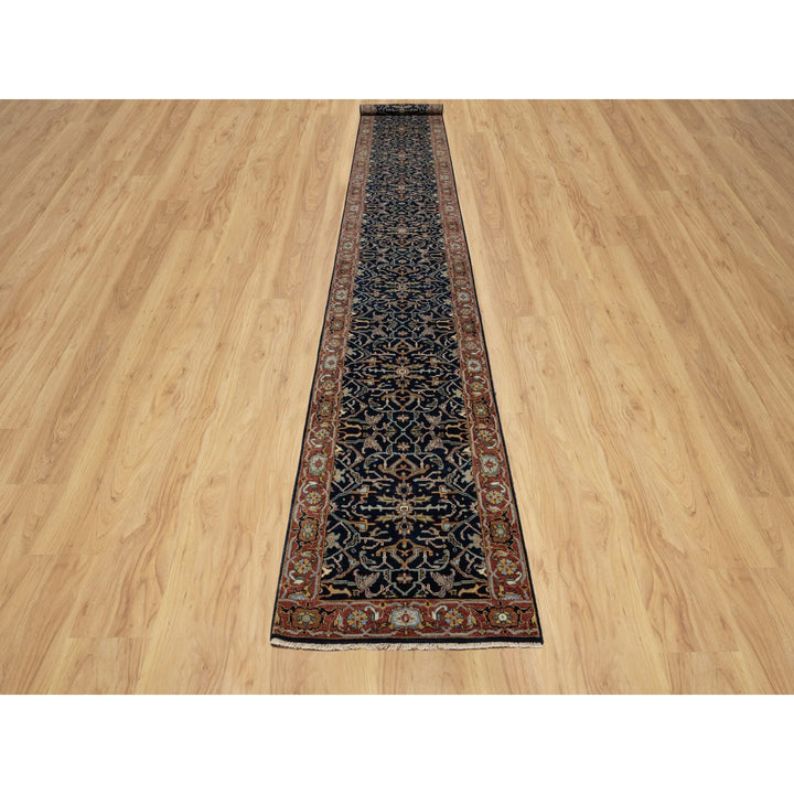 2'7" x 18'1" New Hand Knotted Blue Wool Runner Oriental Rug - MOA10291390