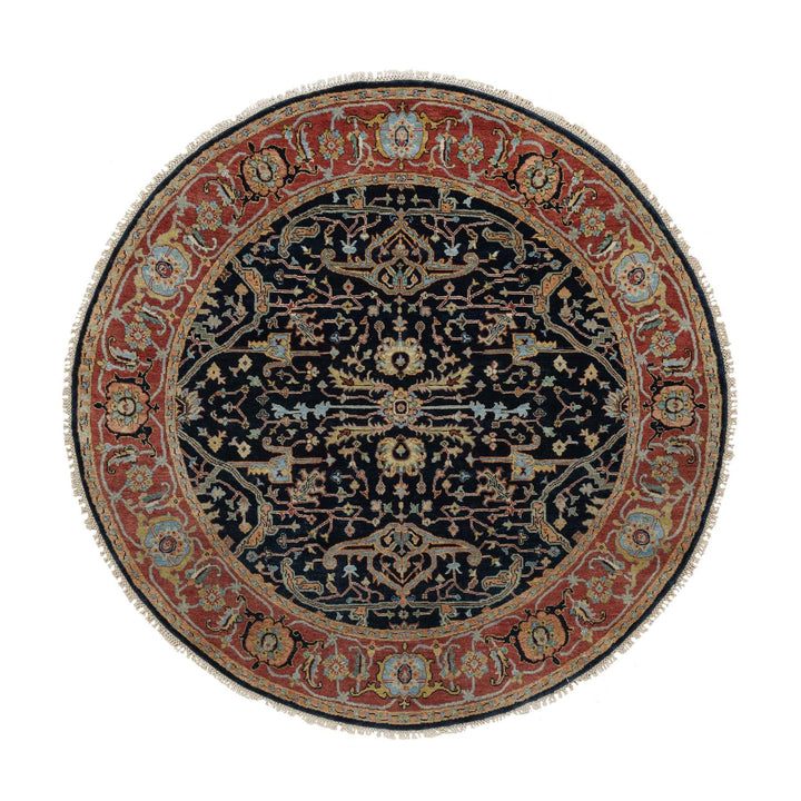6'0" x 6'0" New Hand Knotted Blue Wool Round Oriental Rug - MOA10291391