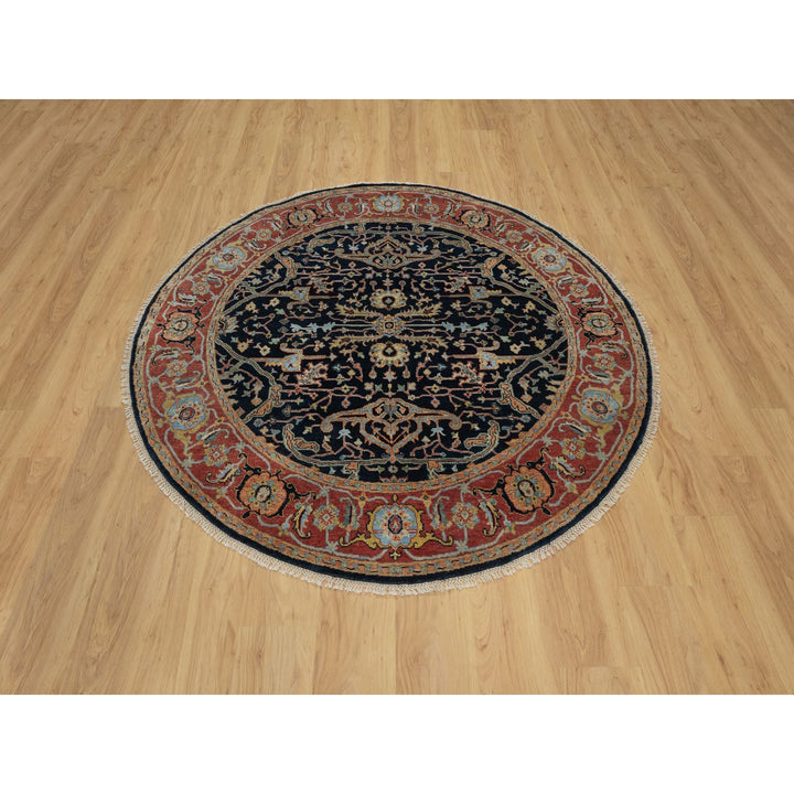 6'0" x 6'0" New Hand Knotted Blue Wool Round Oriental Rug - MOA10291391