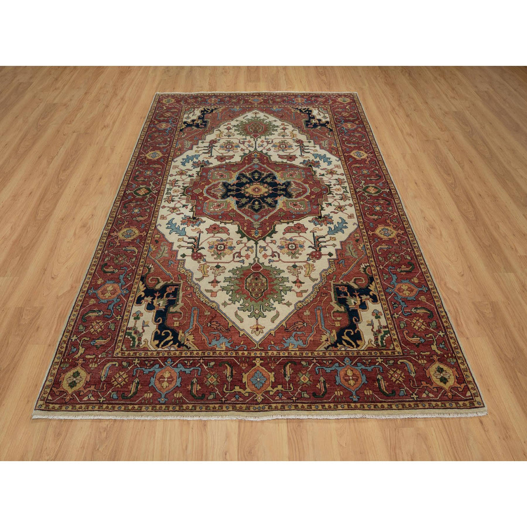 6'2" x 9'1" New Hand Knotted Ivory Wool Rectangle Oriental Rug - MOA10291394
