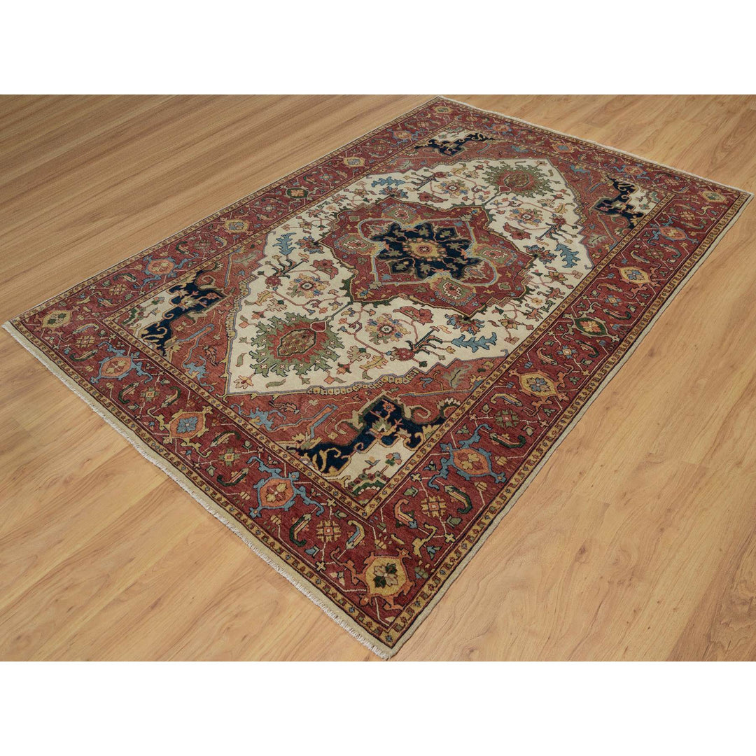 6'2" x 9'1" New Hand Knotted Ivory Wool Rectangle Oriental Rug - MOA10291394