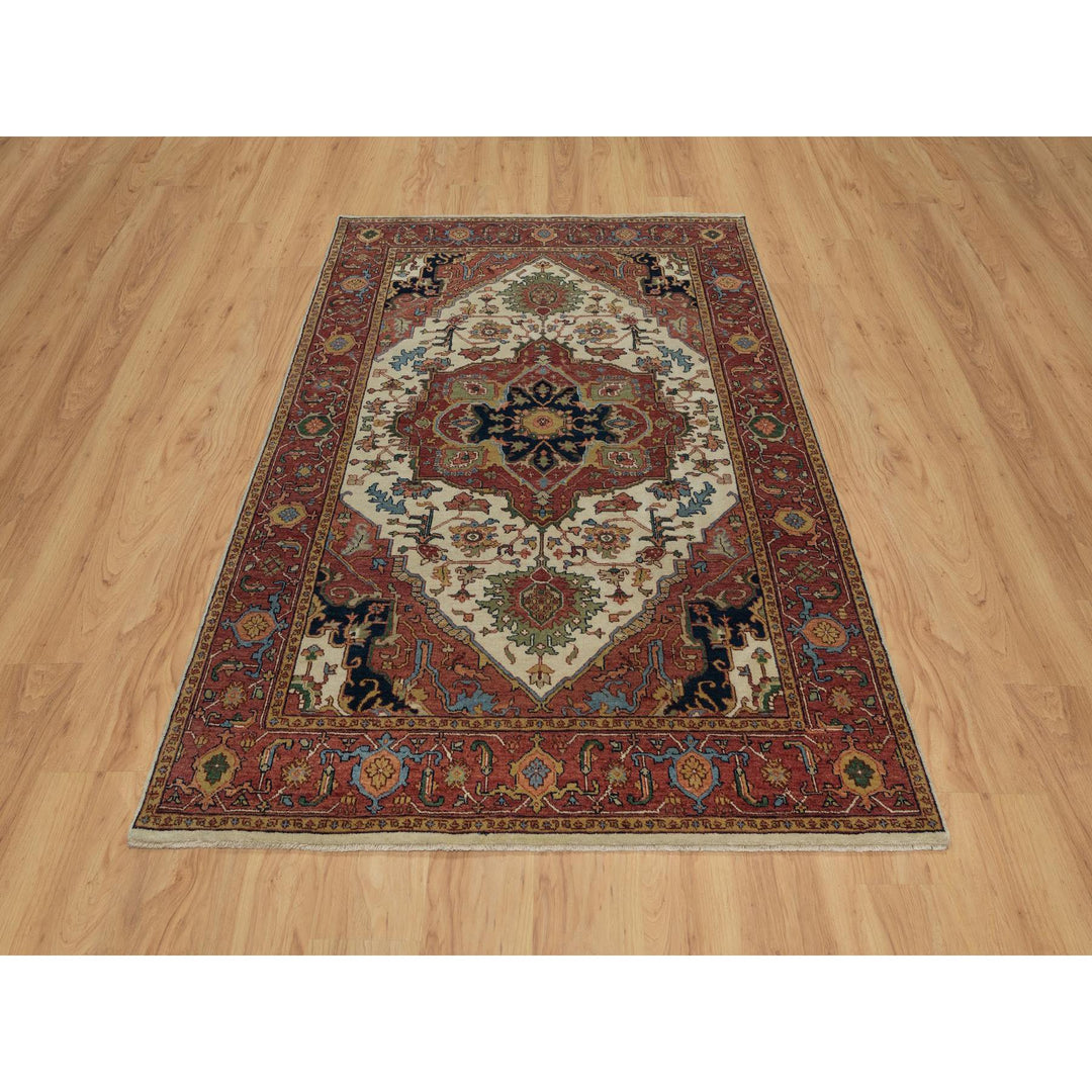 5'1" x 7'2" New Hand Knotted Ivory Wool Rectangle Oriental Rug - MOA10291395