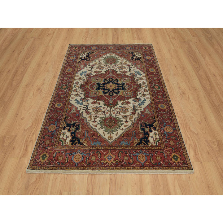 5'1" x 7'2" New Hand Knotted Ivory Wool Rectangle Oriental Rug - MOA10291395