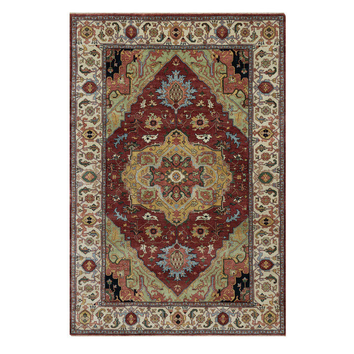 6'1" x 9'2" New Hand Knotted Red Wool Rectangle Oriental Rug - MOA10291397