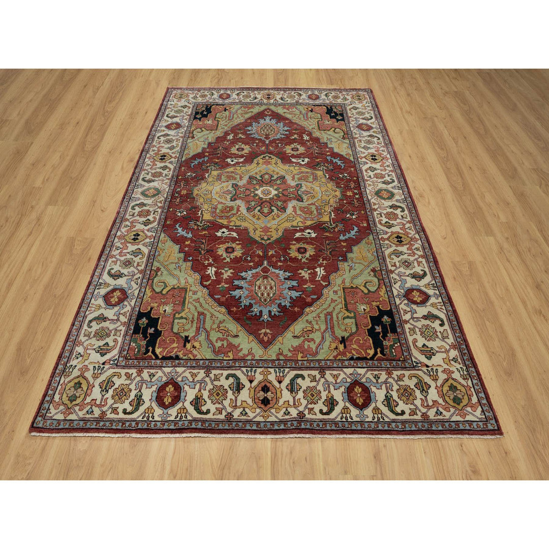 6'1" x 9'2" New Hand Knotted Red Wool Rectangle Oriental Rug - MOA10291397
