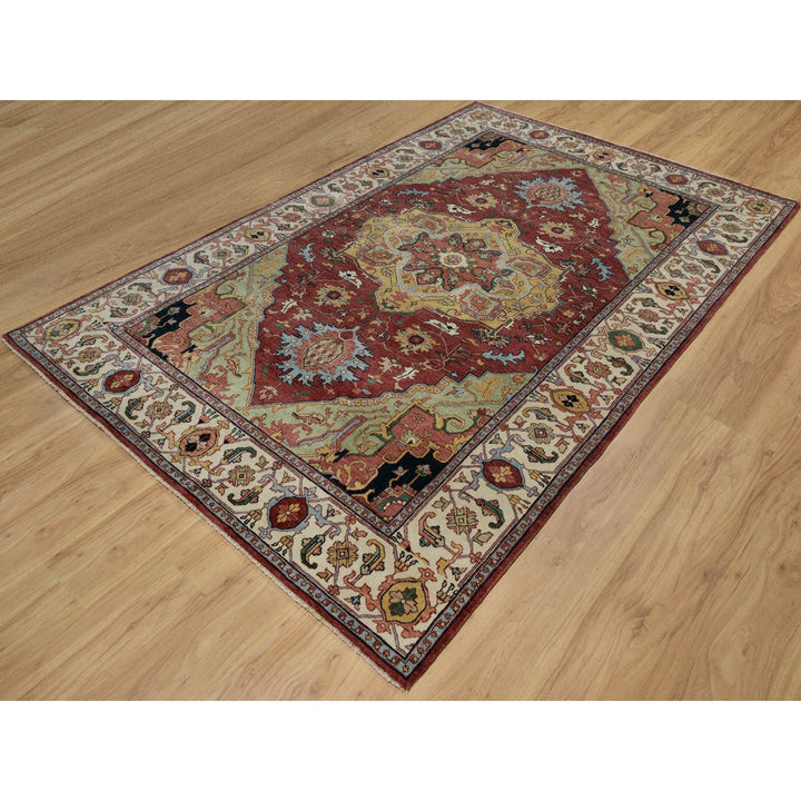 6'1" x 9'2" New Hand Knotted Red Wool Rectangle Oriental Rug - MOA10291397