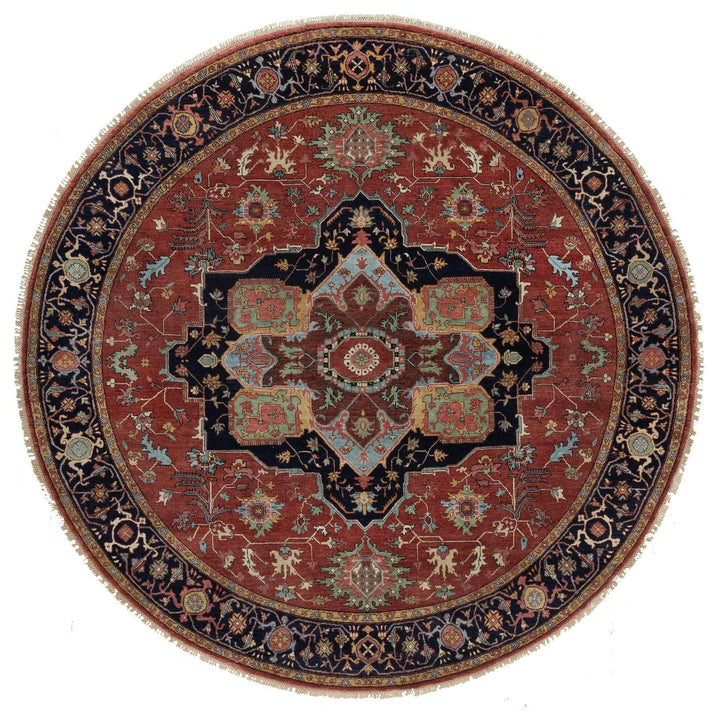 8'0" x 8'0" New Hand Knotted Red Wool Round Oriental Rug - MOA10291405