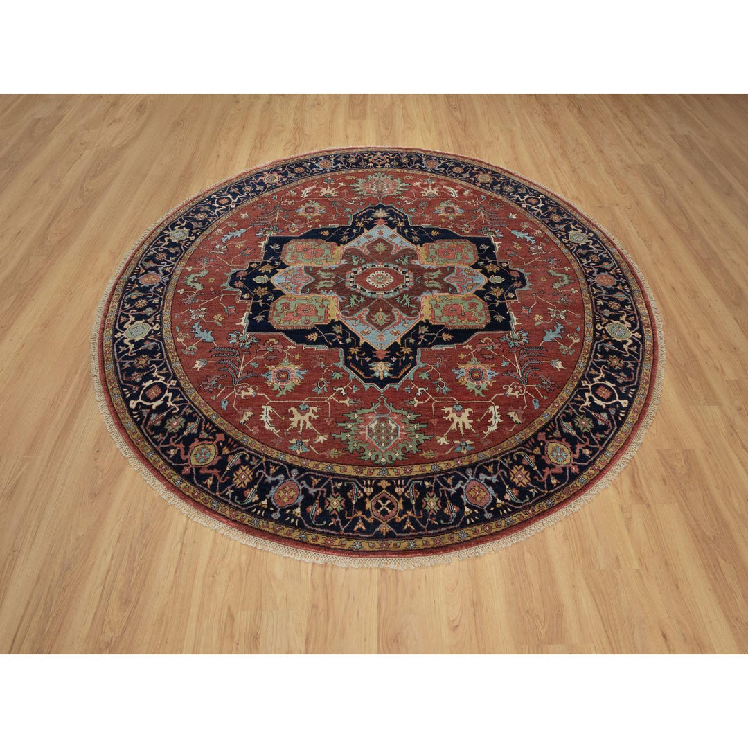 8'0" x 8'0" New Hand Knotted Red Wool Round Oriental Rug - MOA10291405