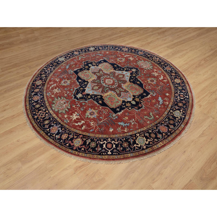 8'0" x 8'0" New Hand Knotted Red Wool Round Oriental Rug - MOA10291405