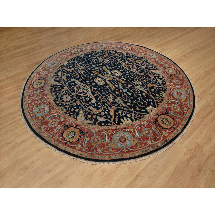 10'1" x 10'1" New Hand Knotted Blue Wool Round Oriental Rug - MOA10291406