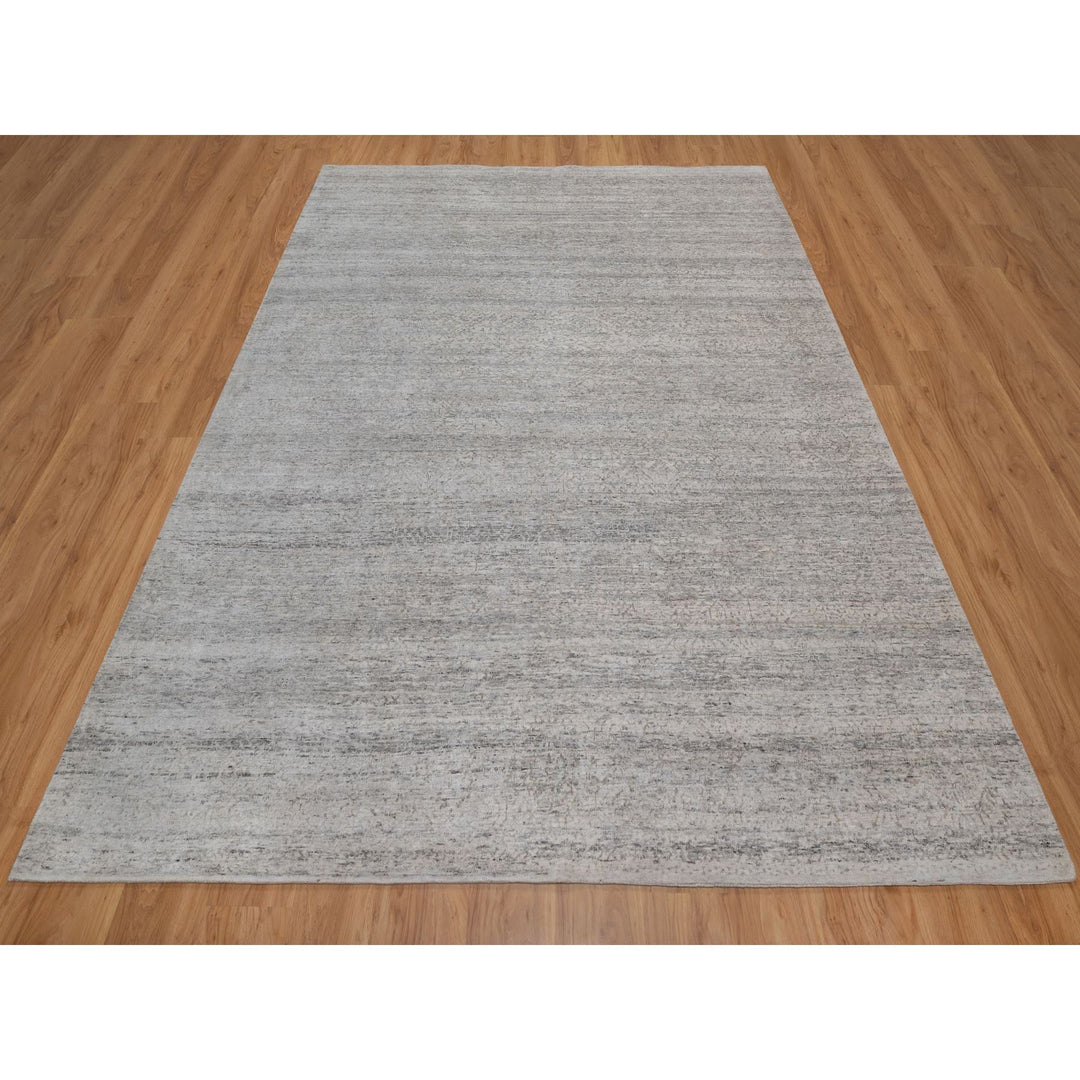 8'1" x 10'2" New Hand Knotted Grey Wool Rectangle Oriental Rug - MOA10291409