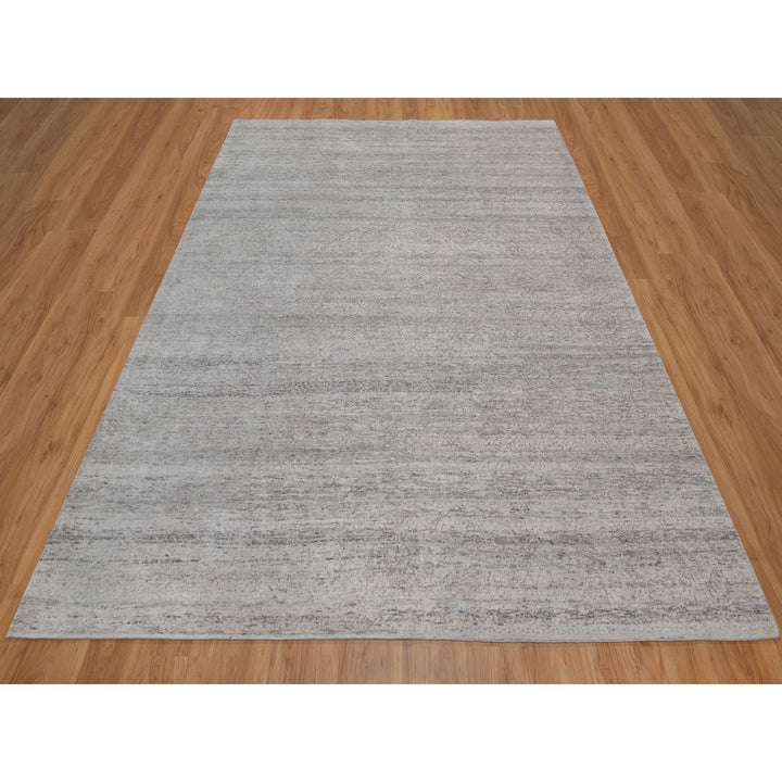 8'1" x 10'2" New Hand Knotted Grey Wool Rectangle Oriental Rug - MOA10291409