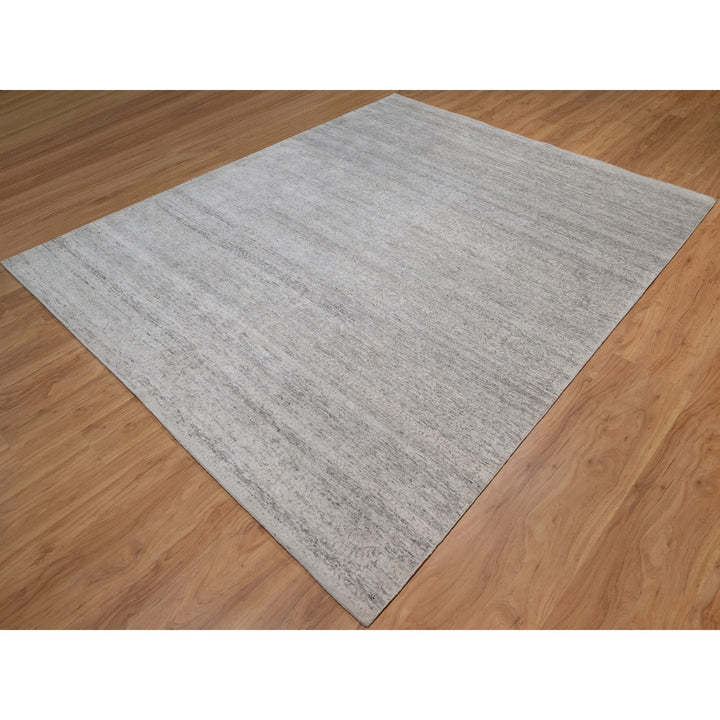8'1" x 10'2" New Hand Knotted Grey Wool Rectangle Oriental Rug - MOA10291409