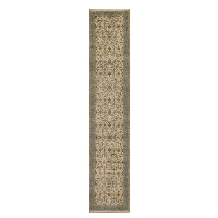 3'1" x 15'6" New Hand Knotted Ivory Wool Runner Oriental Rug - MOA10291411