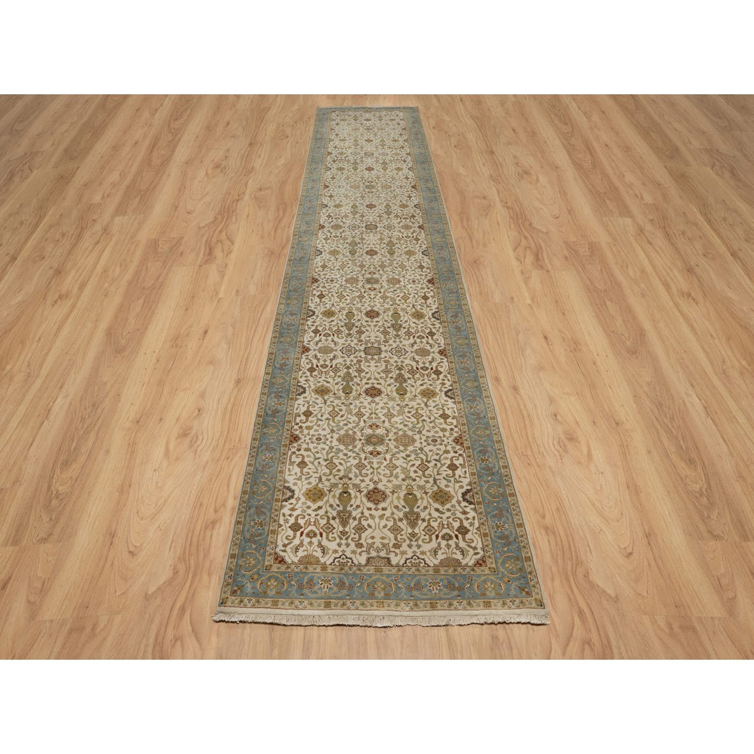 3'1" x 15'6" New Hand Knotted Ivory Wool Runner Oriental Rug - MOA10291411