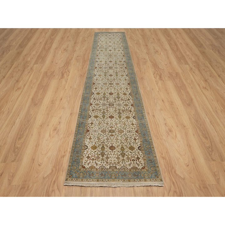 3'1" x 15'6" New Hand Knotted Ivory Wool Runner Oriental Rug - MOA10291411