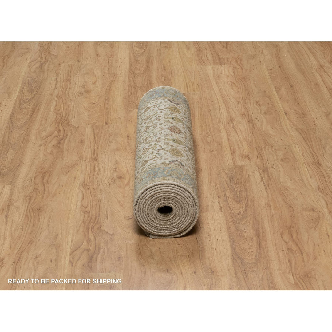 3'1" x 15'6" New Hand Knotted Ivory Wool Runner Oriental Rug - MOA10291411