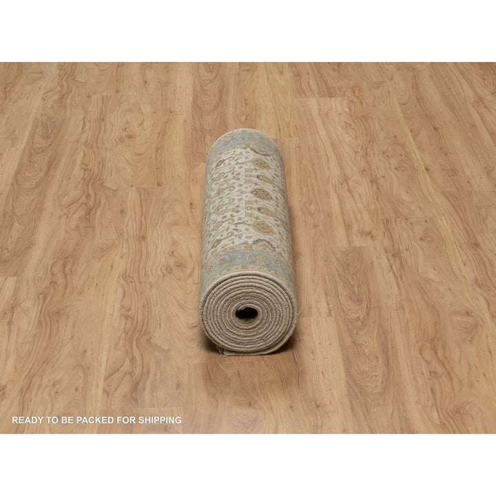 3'1" x 15'6" New Hand Knotted Ivory Wool Runner Oriental Rug - MOA10291411