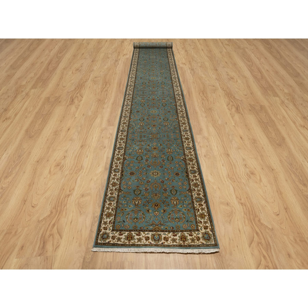 3'2" x 19'7" New Hand Knotted Blue Wool Runner Oriental Rug - MOA10291412
