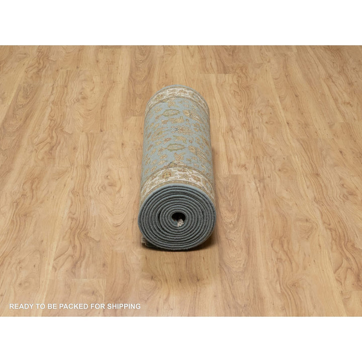 3'2" x 19'7" New Hand Knotted Blue Wool Runner Oriental Rug - MOA10291412