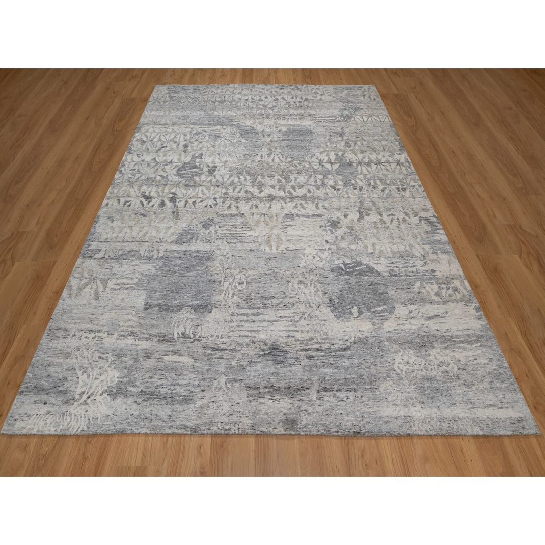 8'0" x 10'1" New Hand Knotted Ivory Wool Rectangle Oriental Rug - MOA10291422