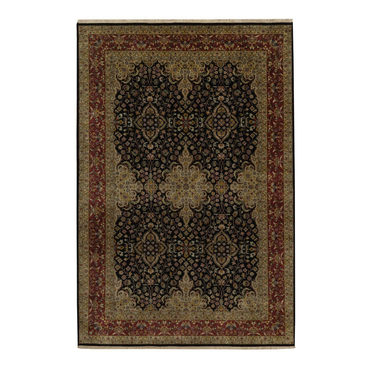 5'11" x 9'1" New Hand Knotted Black Wool Rectangle Oriental Rug - MOA10291435