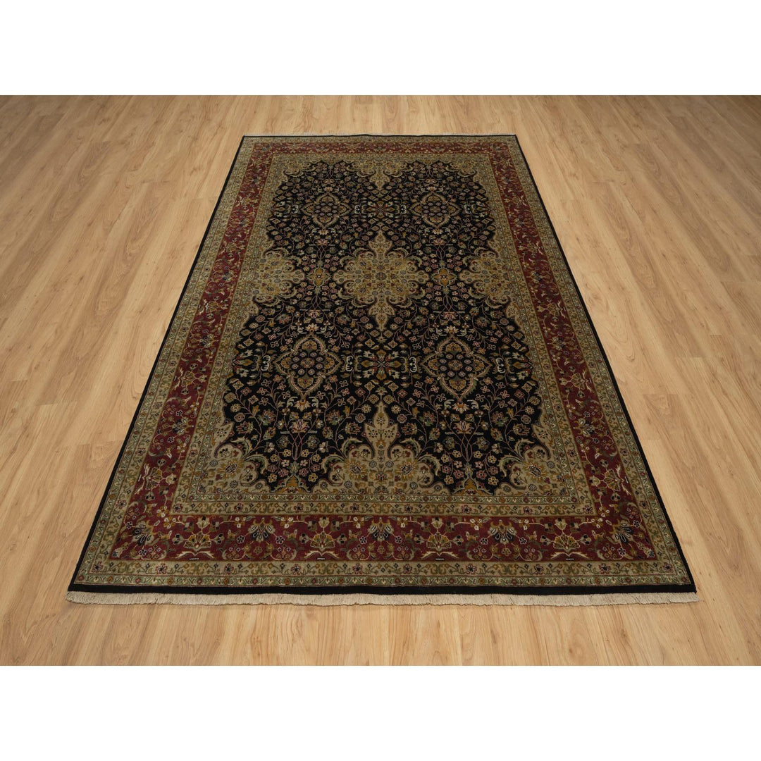 5'11" x 9'1" New Hand Knotted Black Wool Rectangle Oriental Rug - MOA10291435