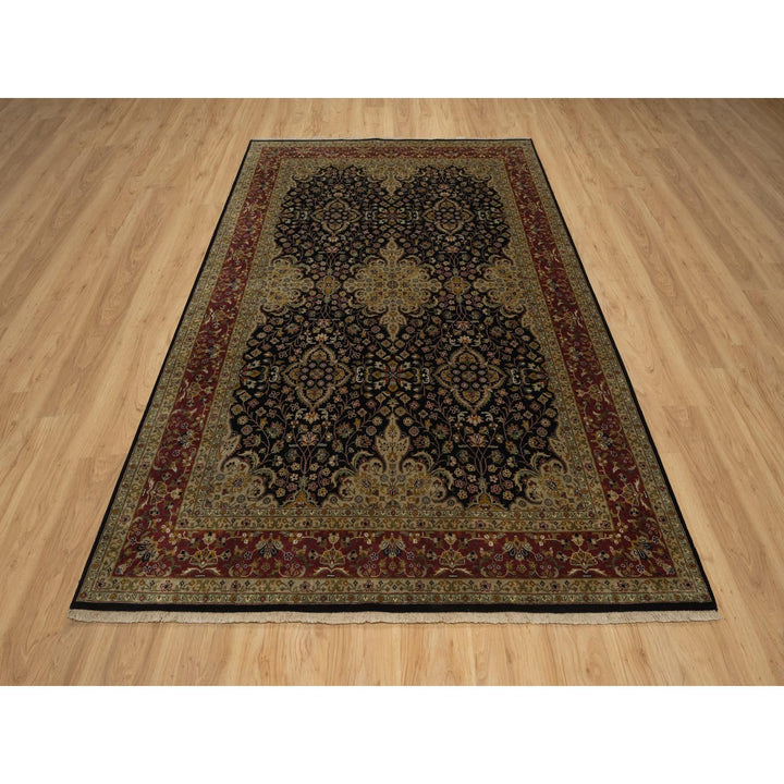5'11" x 9'1" New Hand Knotted Black Wool Rectangle Oriental Rug - MOA10291435