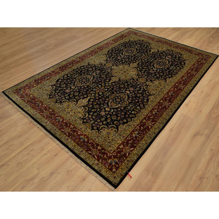 5'11" x 9'1" New Hand Knotted Black Wool Rectangle Oriental Rug - MOA10291435
