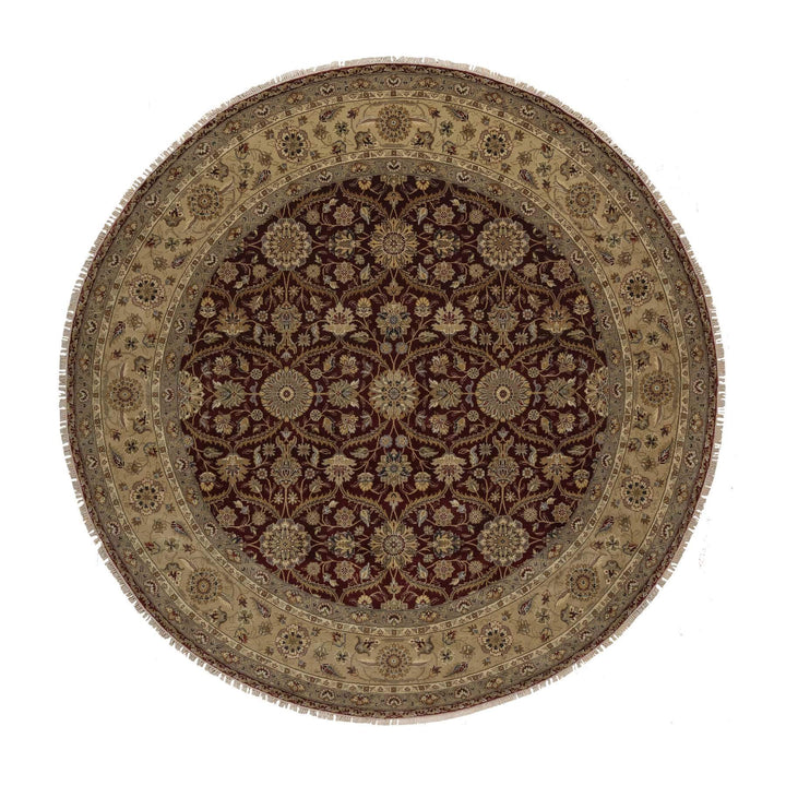 8'1" x 8'1" New Hand Knotted Red Wool & Silk Round Oriental Rug - MOA10291438