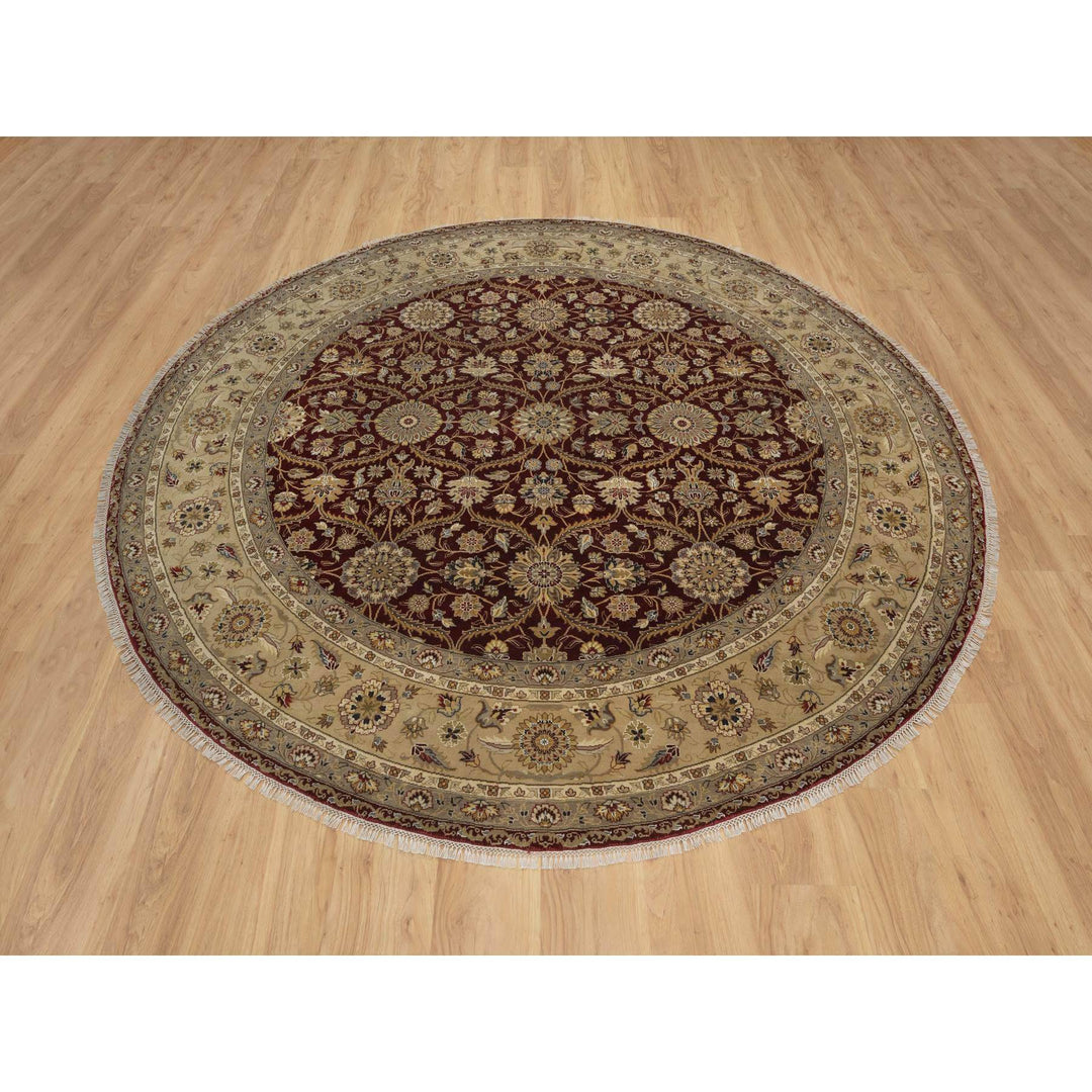 8'1" x 8'1" New Hand Knotted Red Wool & Silk Round Oriental Rug - MOA10291438